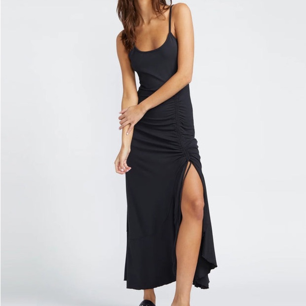 Volcom Black Ribbed Slit Maxi Dress